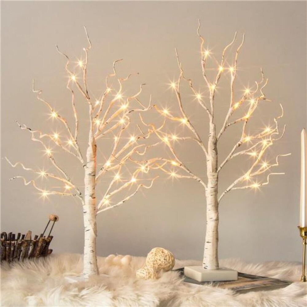 Vanthylit White Birch Tree with LED Lights - Set of 2, Tabletop Tree with‎